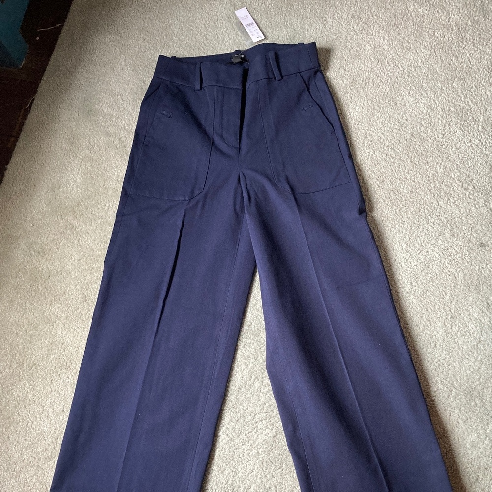 NWT J. Crew Sydney Wide-Leg Pant in Bi-Stretch Cotton Blend Navy Size 2 (Tall)